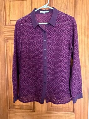 Boden Purple Floral Eyelet Button-Down Shirt